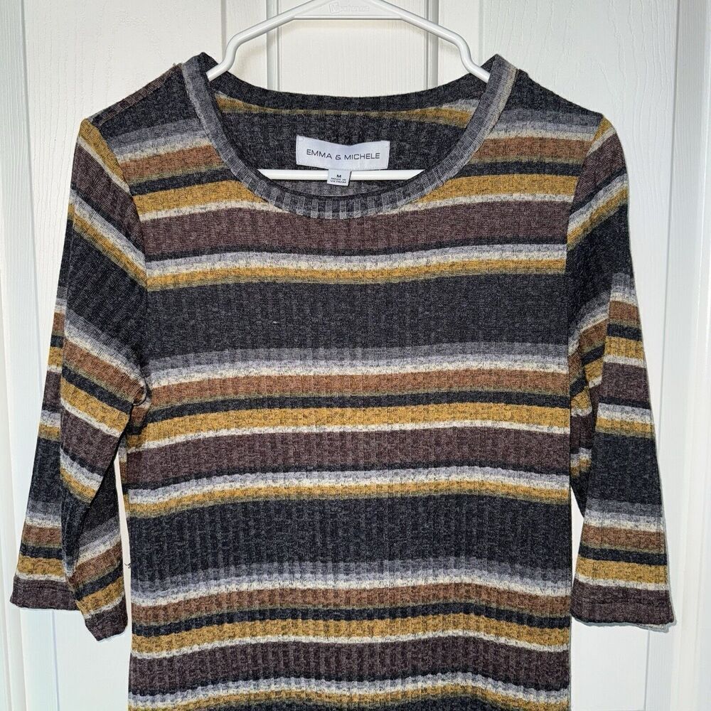 Emma & Michele Striped Knit MIDI Dress Brown Woman’s Size M Style 14018¿ - Picture 2 of 8